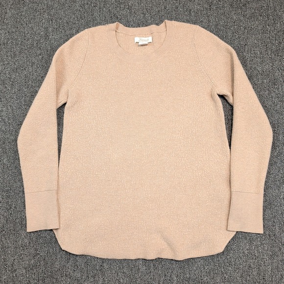 Natural Reflections Minimalist Ribbed Crewneck Sweater M Peach Pink Curved Hem — photo 2